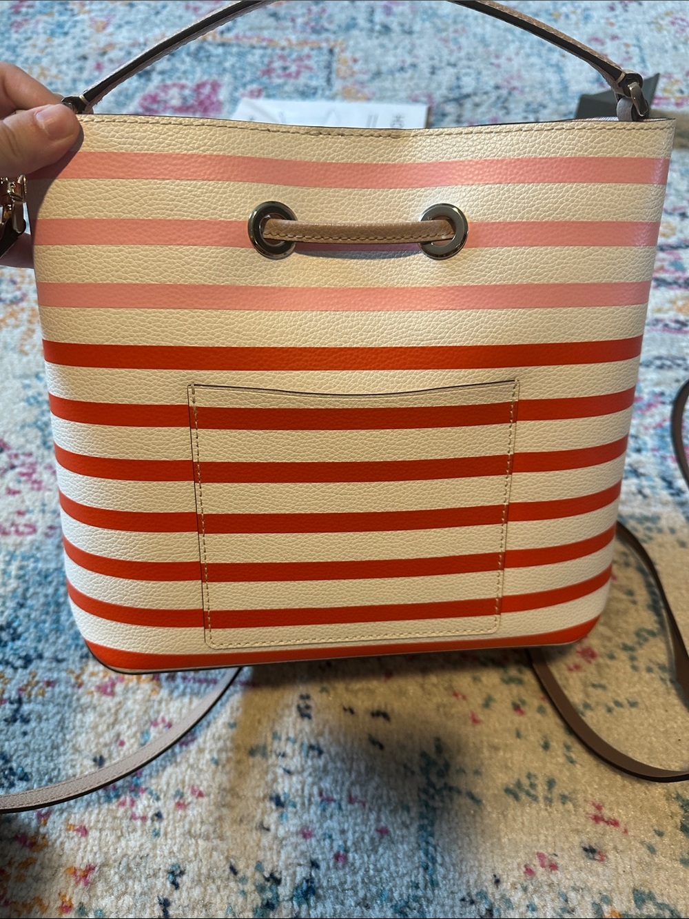kate spade Pink and Orange Striped Bucket Crossbody Bag - Picture 3 of 3